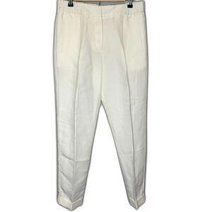 Reiss Lilly Button‎ Fly Cropped Trousers Linen Blend Off-white Size US 6 NEW